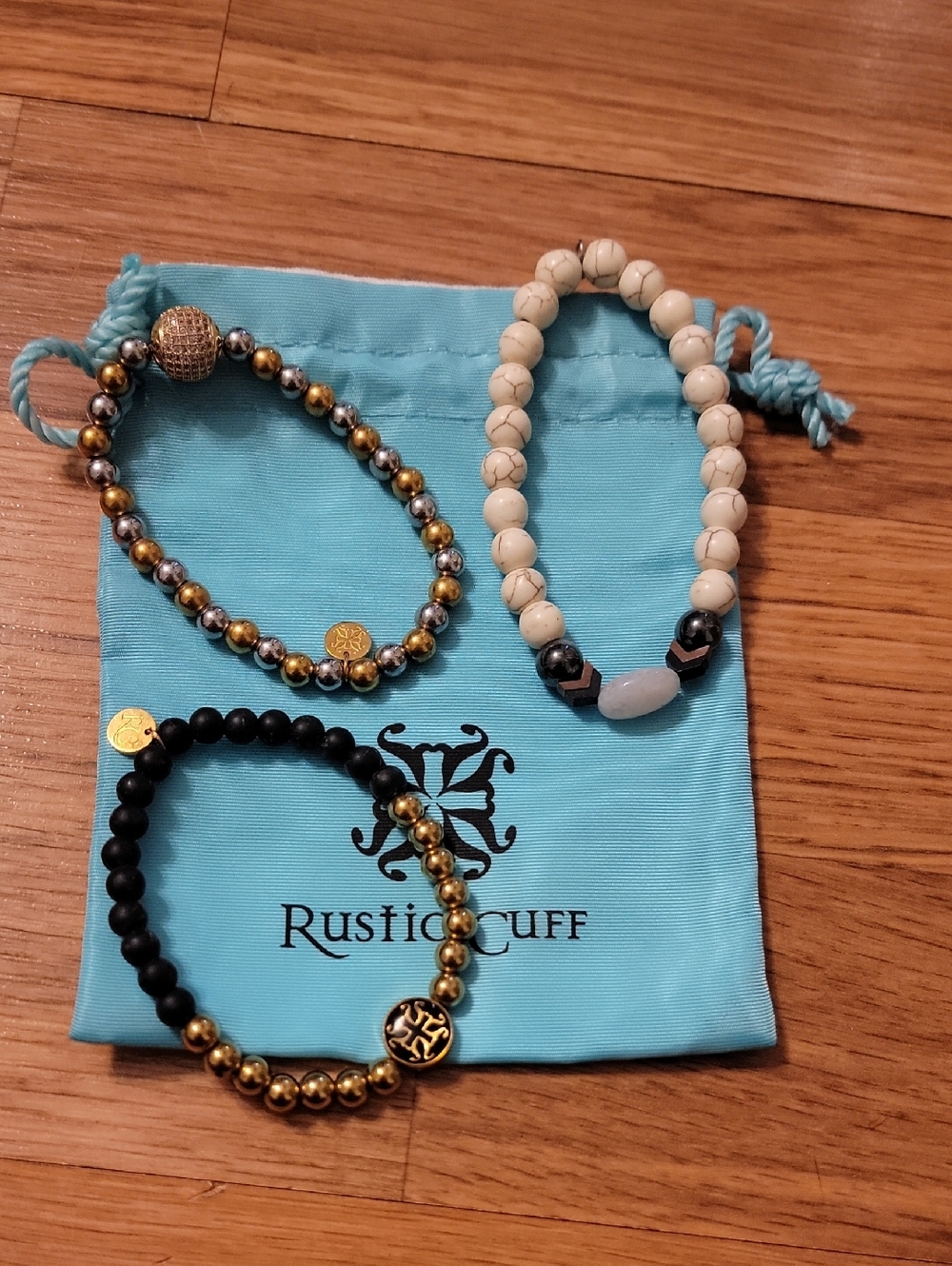 Rustic Cuff Gold, Black & Cream Beaded Bracelet Trio